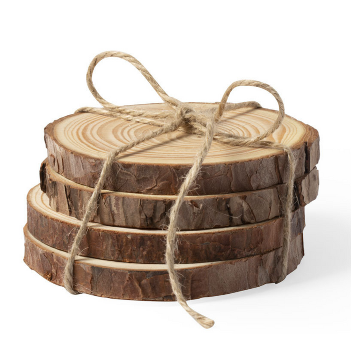 Coaster set in natural pine wood, 4 pieces