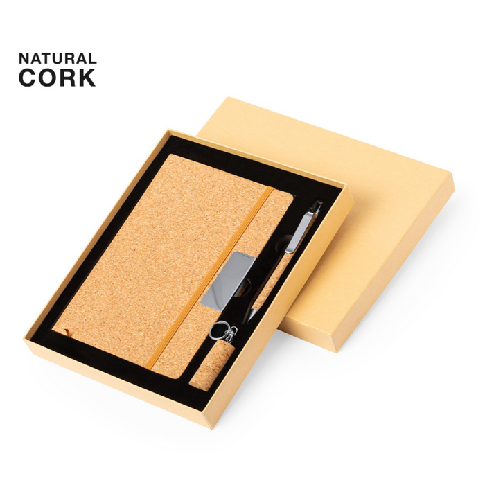 Notepad and ball pen set made of cork