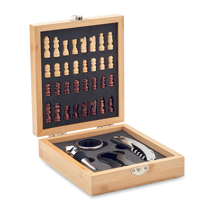 Chess board & wine set, Bamboo box