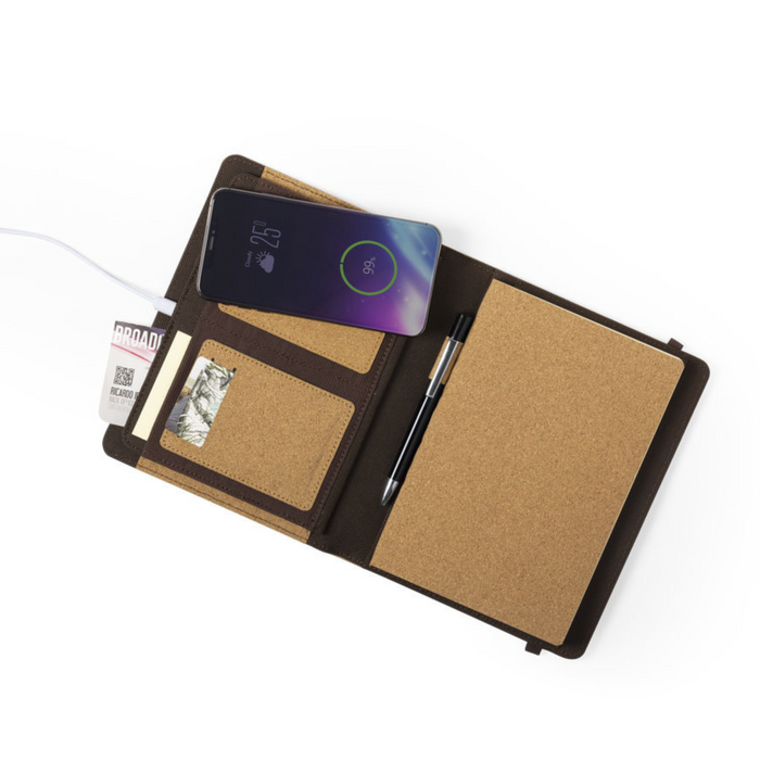 Notepad with integrated wireless charger, Cork