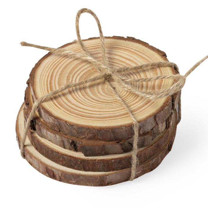 Coaster set in natural pine wood, 4 pieces