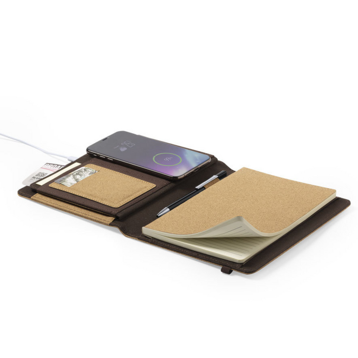 Notepad with integrated wireless charger, Cork
