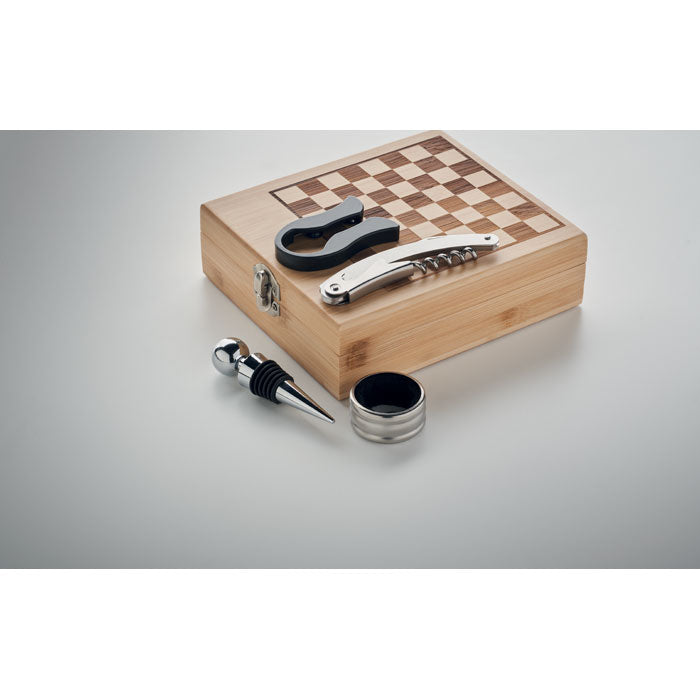 Chess board & wine set, Bamboo box