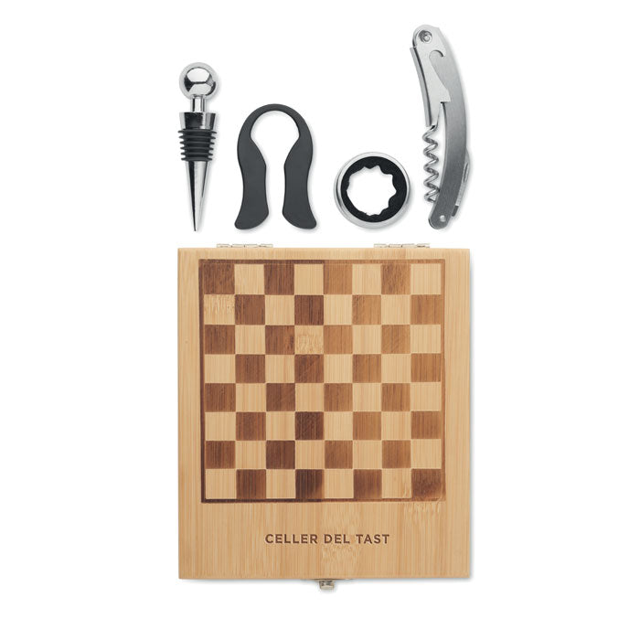 Chess board & wine set, Bamboo box