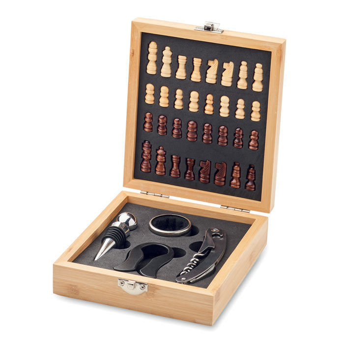 Chess board & wine set, Bamboo box