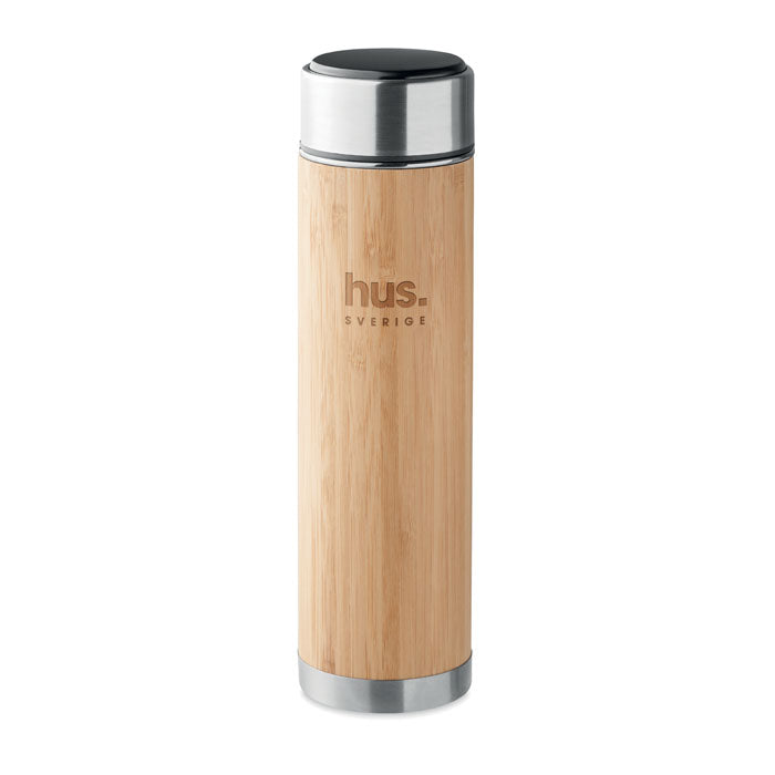 Vacuum Bottle, Bamboo, LED Touch Thermometer