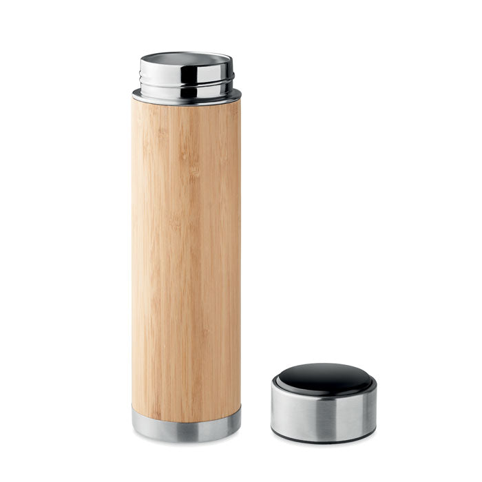 Vacuum Bottle, Bamboo, LED Touch Thermometer