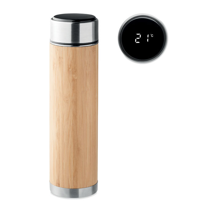 Vacuum Bottle, Bamboo, LED Touch Thermometer